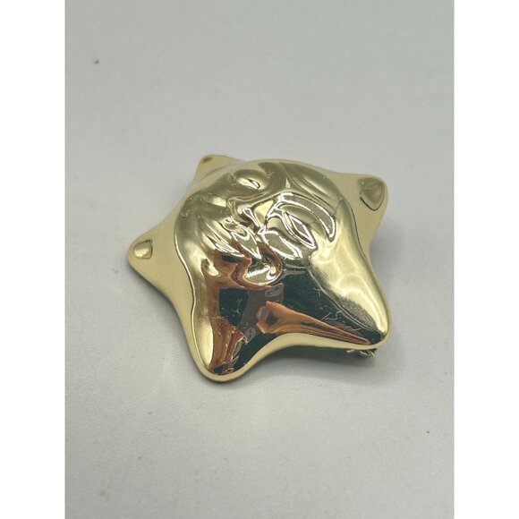 Vintage Signed AJC Gold Tone Smiling Sun Brooch Pin Whimsical Celestial Jewelry - Picture 3 of 7